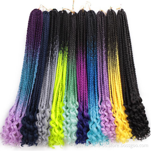 SMARTBRAID Wave Crochet Hair 24Inch Goddess Box Braids Crochet Braid Hair Extensions Ombre Synthetic Box Looped With Curly End